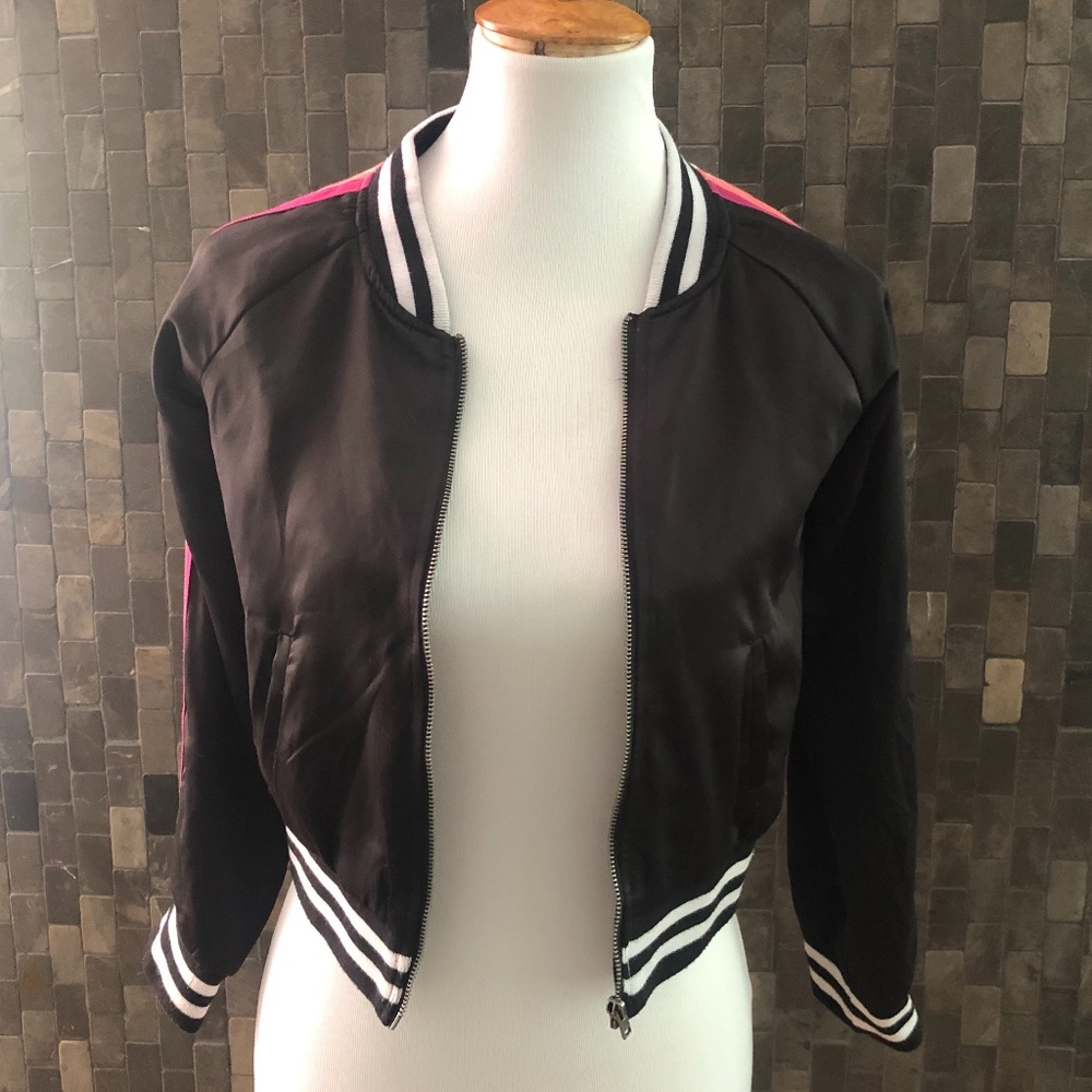 Junior Love, Fire Satin Black Bomber Jacket